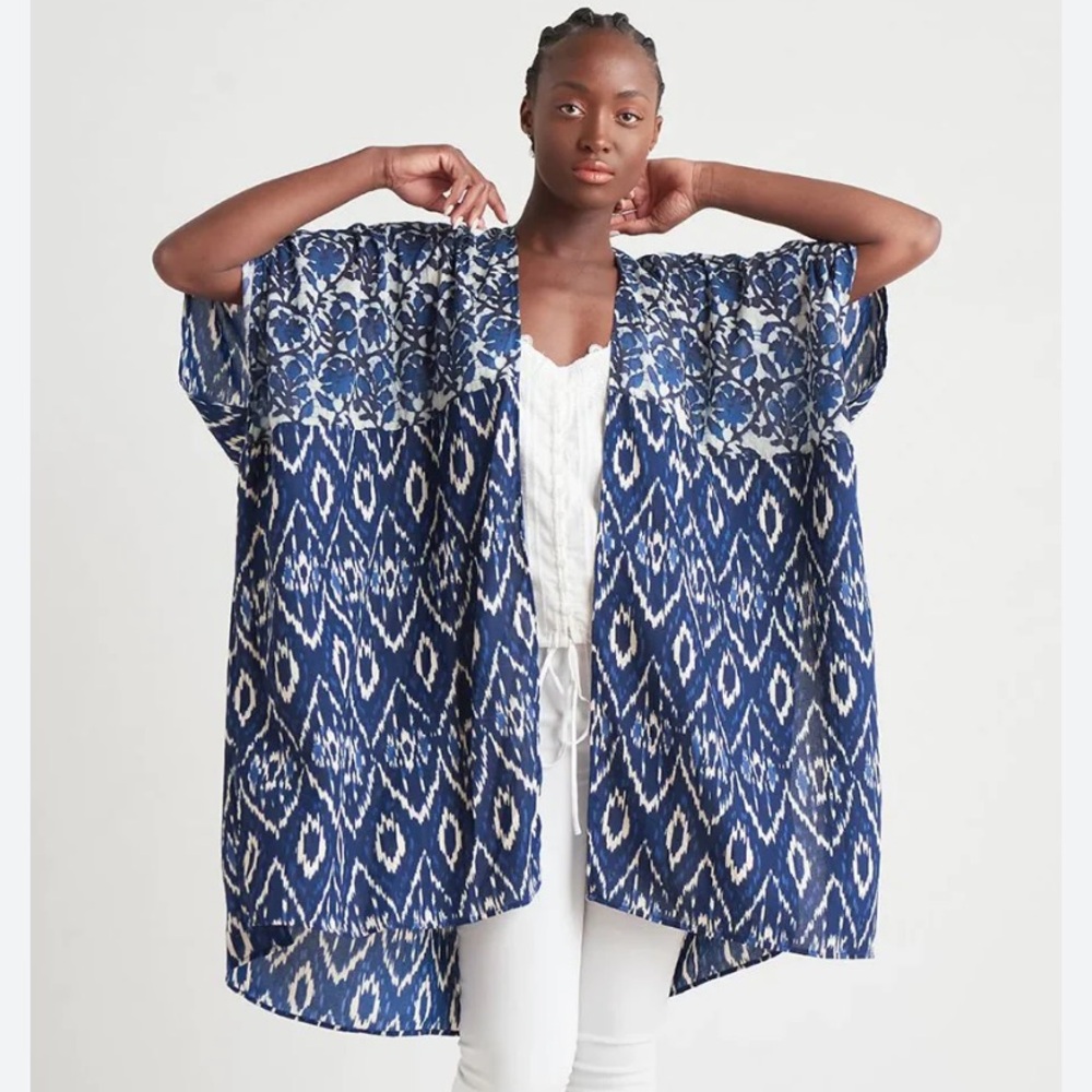 Indigo Ikat Kimono Coverup - Picture 2 of 8